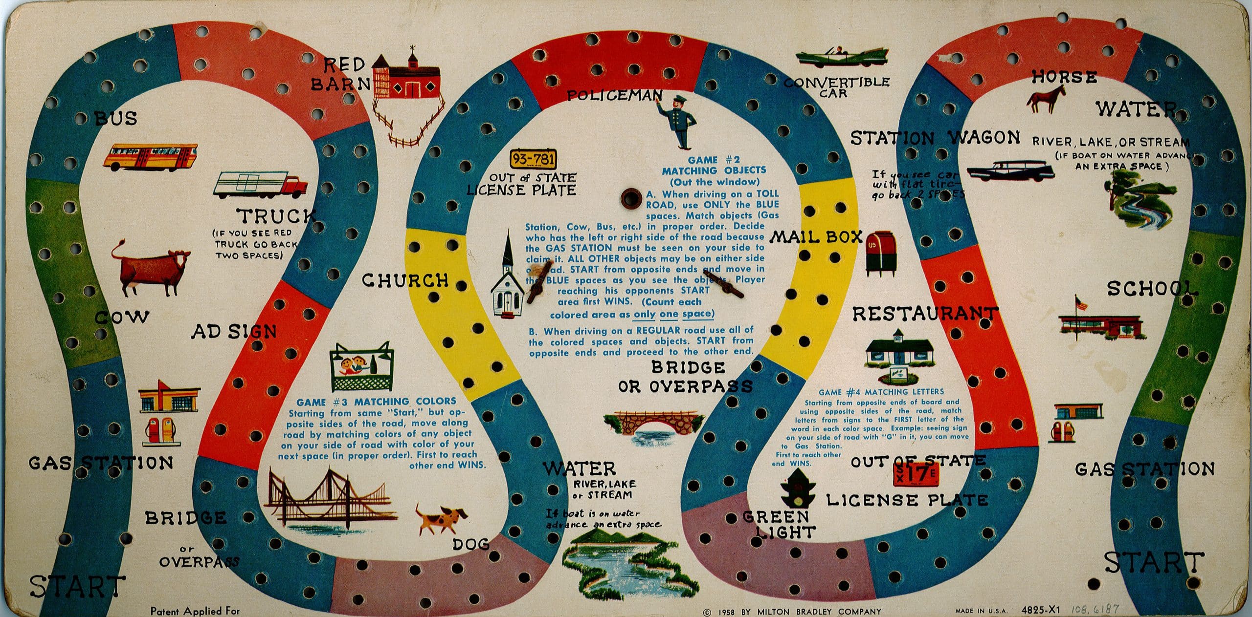 Car Travel Game, Milton Bradley Company, 1958, gift of Karen Daskawicz in memory of Elizabeth Harris Daskawicz, courtesy of The Strong, Rochester, New York.