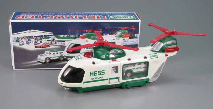 Hess Helicopter with Motorcycle and Cruiser, 2001, Amerada Hess Corporation, from the collection of Strong National Museum of Play, gift of James Dorofy Hess Helicopter with Motorcycle and Cruiser, 2001, Amerada Hess Corporation, from the collection of Strong National Museum of Play