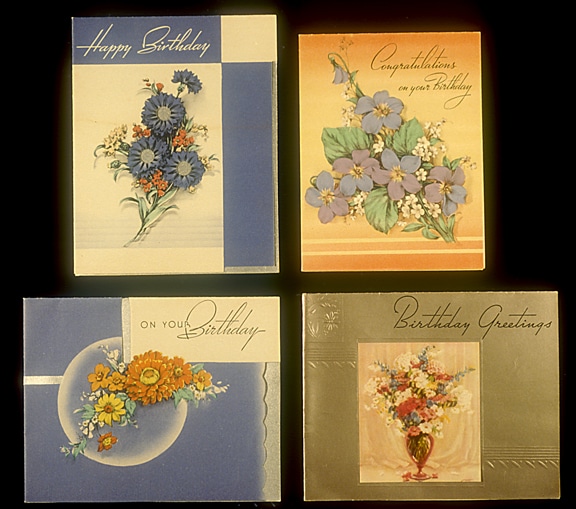 The tradition of sending birthday cards to the celebrant began in England about a hundred years ago. These cards from the museum’s collections date from about 1910 to 1940. 