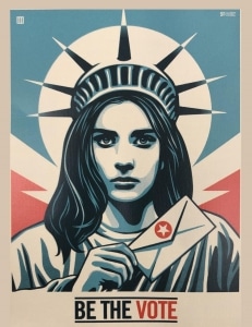 Be The Vote, sticker, 2020. MoveOn.org and AmplifierArt. Photo courtesy of the author. Be The Vote, sticker, 2020. MoveOn.org and AmplifierArt. Photo courtesy of the author.