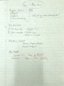 Handwritten notes on play, The Strong, Rohcester, NY Handwritten notes on play, The Strong, Rohcester, NY