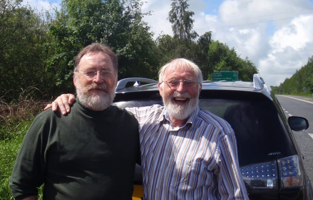 Cousins Rick Sherin and Michael Burns, on the Sligo road, saying goodbye. Photo courtesy of Rick Sherin.
