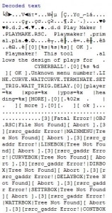 File “Playmaker” ASCII text view in HxD hex editor, Disk AT-15 digital copy, The Atari Coin-Op Division Collection, Brian Sutton-Smith Library and Archives of Play, The Strong, Rochester, New York.  
