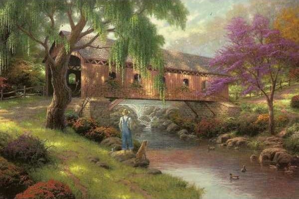 The Old Fishing Hole, Thomas Kinkade, 2003, courtesy of Signature Gallery, Placerville, California, the original Thomas Kinkade gallery. Used with permission.