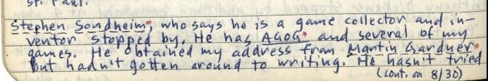 September 1, 1970 page from 1970 diary, Sid Sackson. The Strong, Rochester, New York.