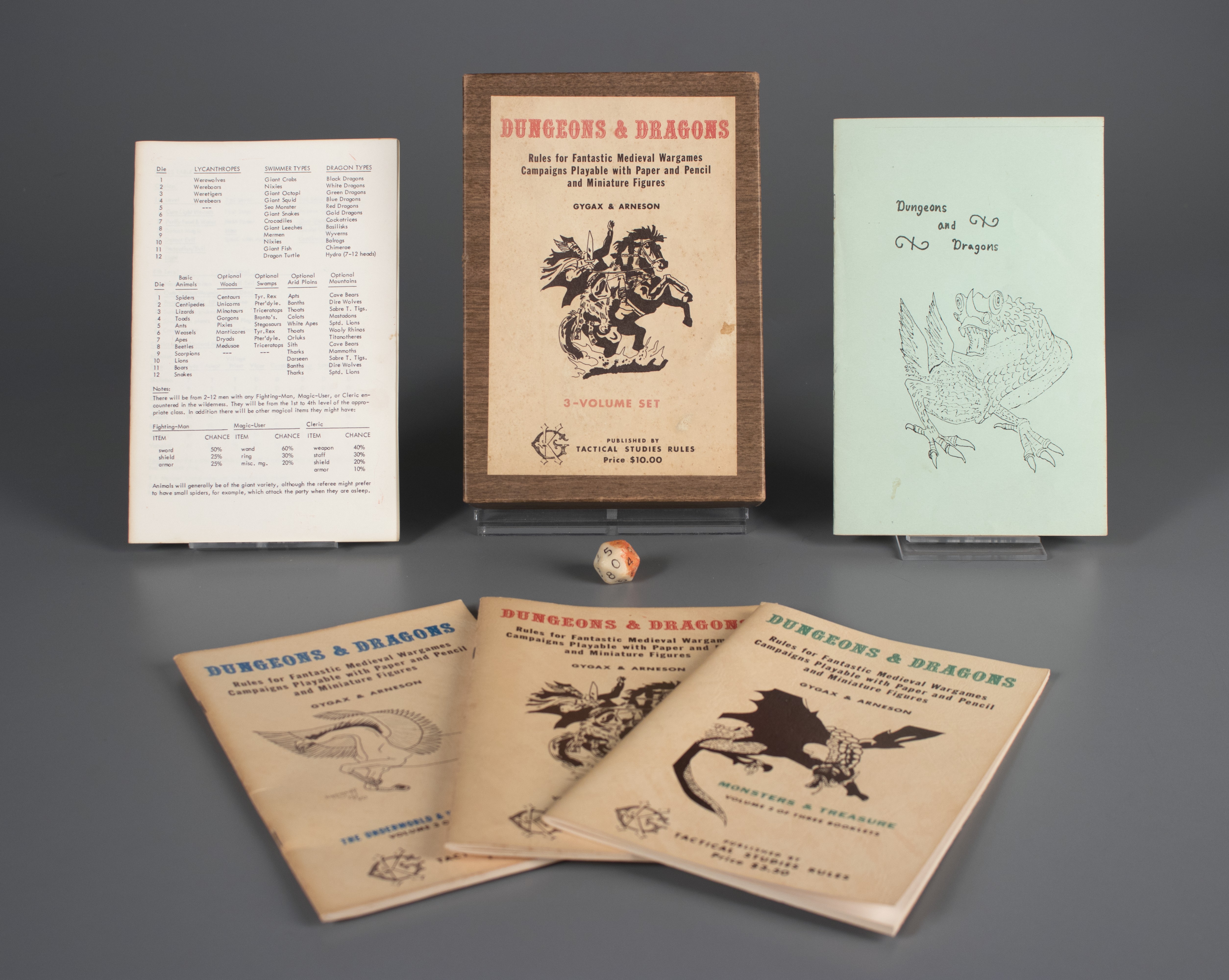 Image of Dungeons & Dragons, Tactical Studies Rules, 1974, The Strong, Rochester, New York. Shown with student booklet “Dungeons and Dragons.”