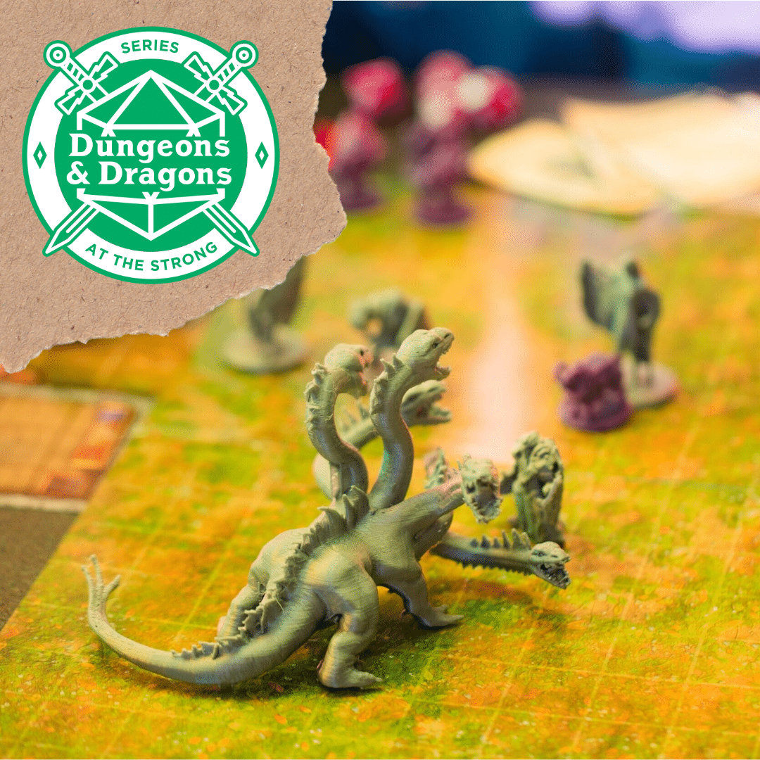 Dungeons and dragons board game with 3-headed dragon game piece