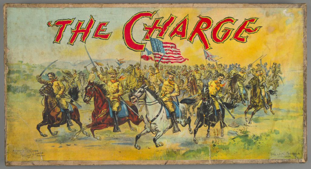 Picture of board game cover: The Charge board game commemorated Theodore Roosevelt’s exploits in the Spanish-American War, 1898. The Strong, Rochester, New York.”