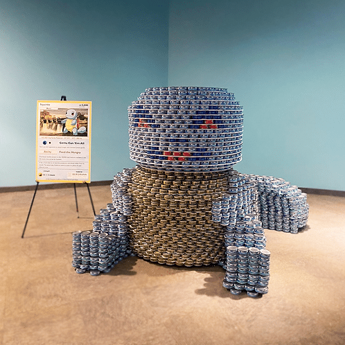 Pokemon character squirtle made of canned foods