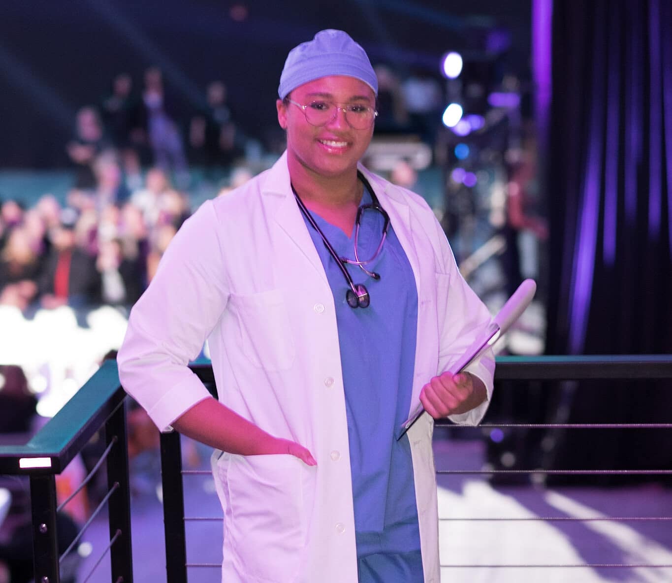 model dressed as a doctor