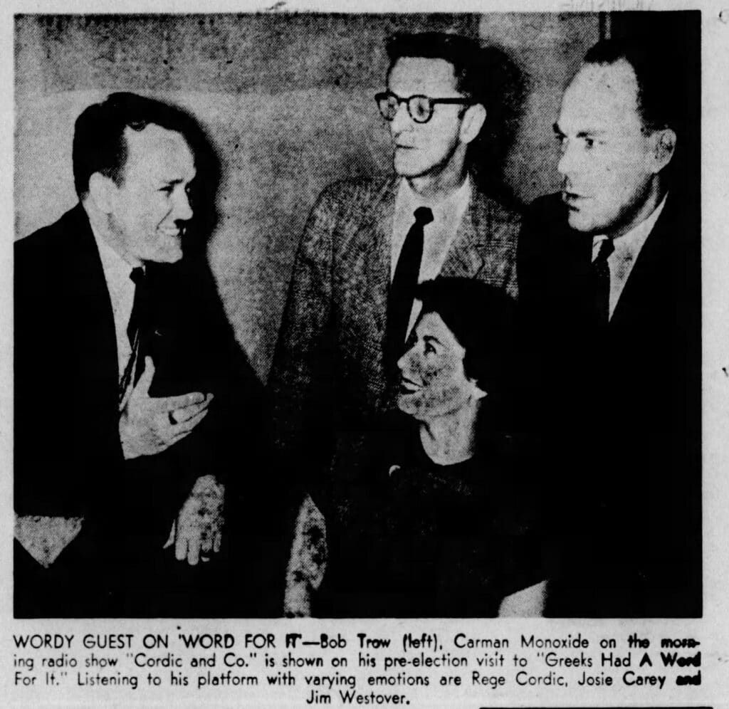 Newsletter clipping, with image, showcasing Greeks Had a Word for It players; black and white photo from the Pittsburgh Sun